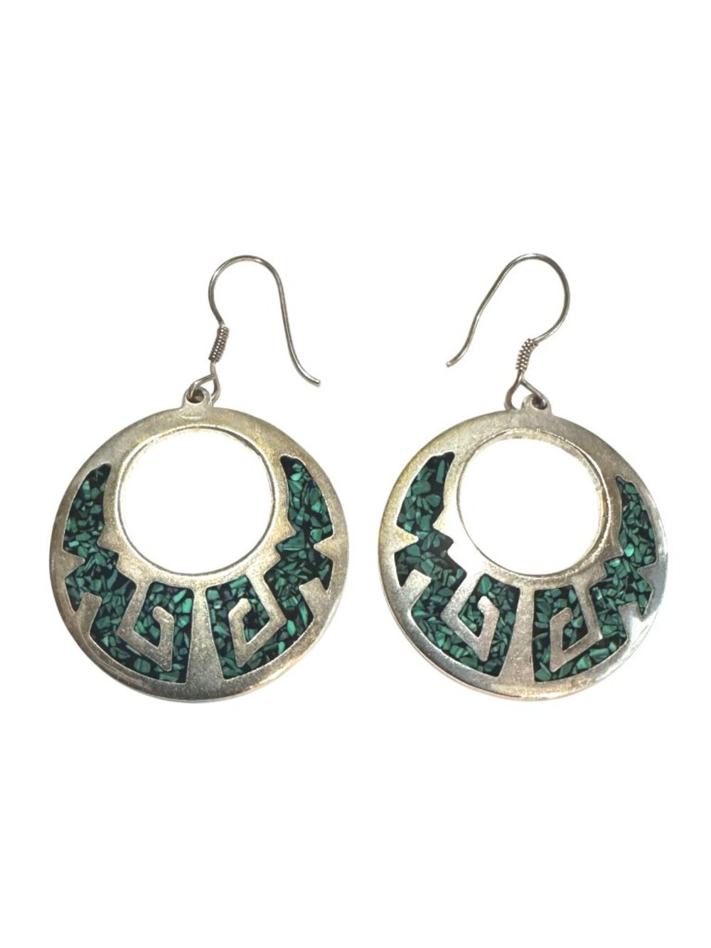 Southwestern Handcrafted 925 Sterling Silver Turquoise Dangle Hoop Earrings 14g